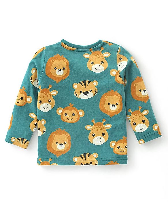 Babyhug Single Jersey Full Sleeves Night Suit with Lion Print - Green