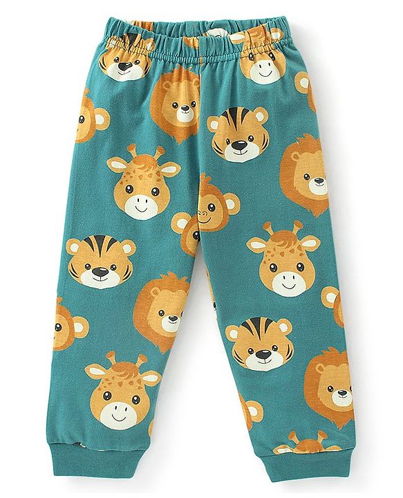 Babyhug Single Jersey Full Sleeves Night Suit with Lion Print - Green