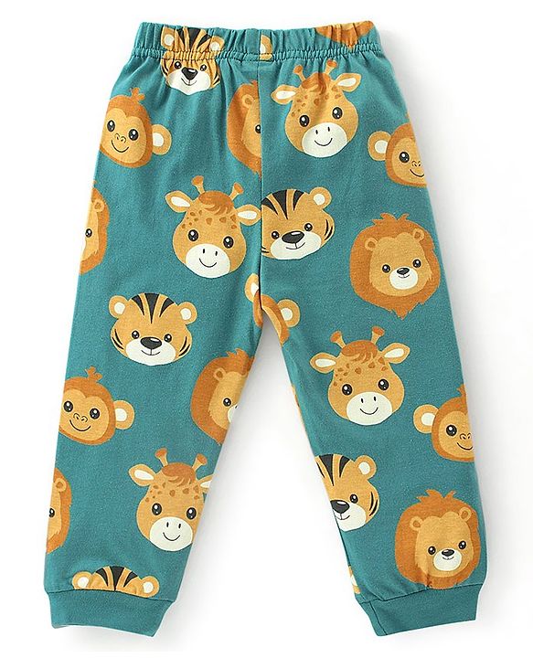 Babyhug Single Jersey Full Sleeves Night Suit with Lion Print - Green