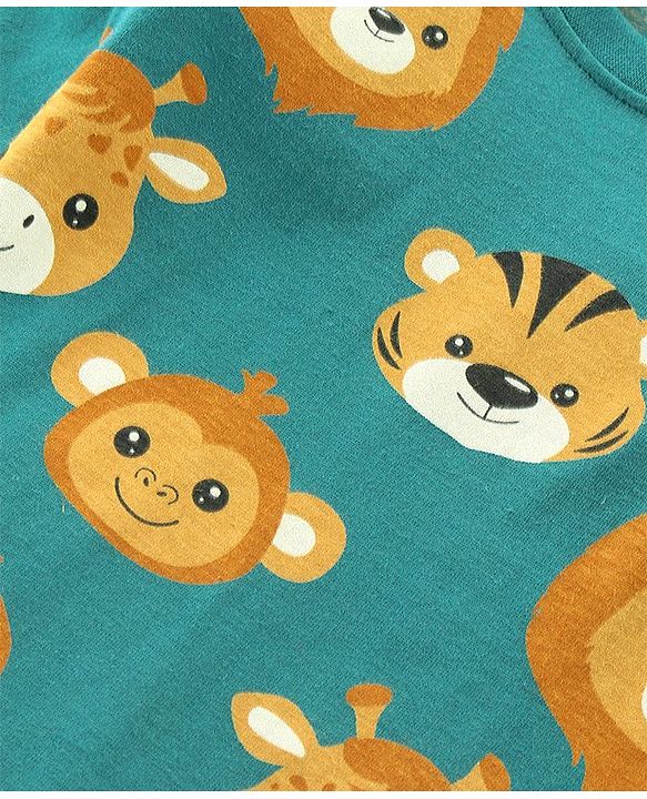 Babyhug Single Jersey Full Sleeves Night Suit with Lion Print - Green