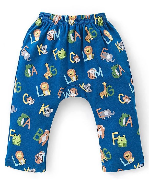 Babyhug Cotton Full Length Diaper Pants Striped & Printed Pack of 3 - Blue & Yellow