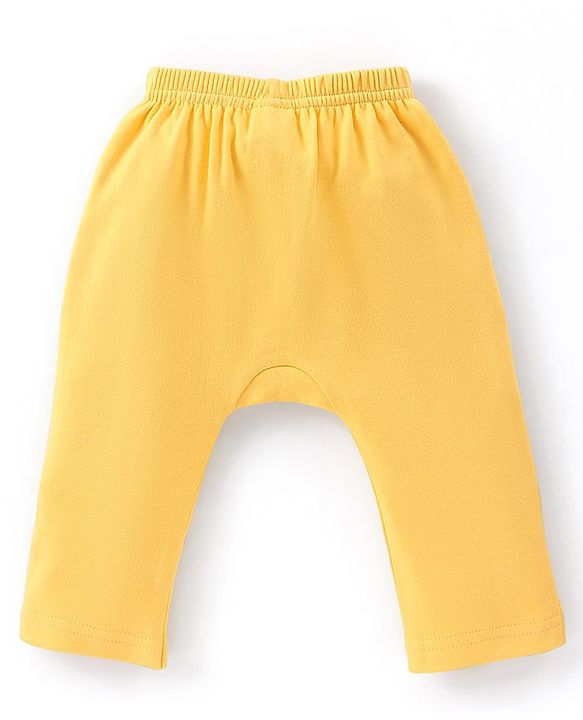 Babyhug Cotton Full Length Diaper Pants Striped & Printed Pack of 3 - Blue & Yellow