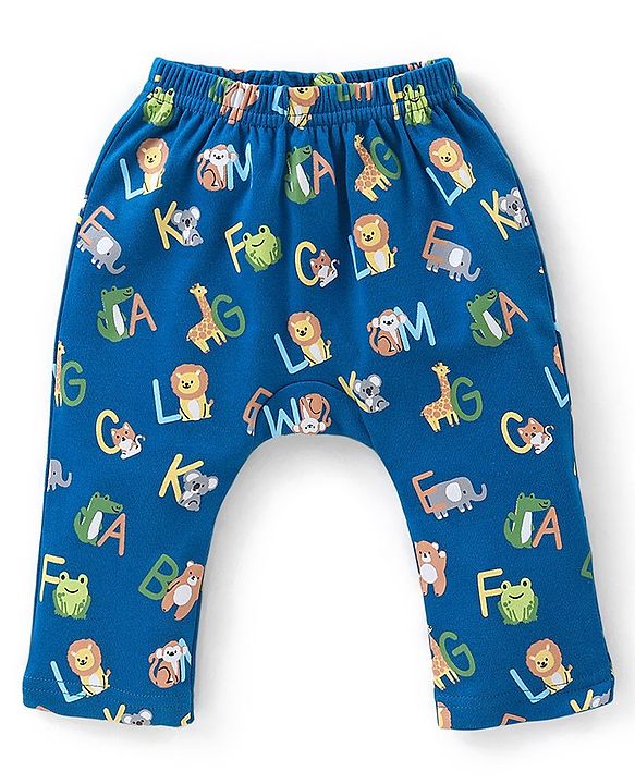 Babyhug Cotton Full Length Diaper Pants Striped & Printed Pack of 3 - Blue & Yellow