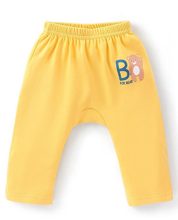 Babyhug Cotton Full Length Diaper Pants Striped & Printed Pack of 3 - Blue & Yellow