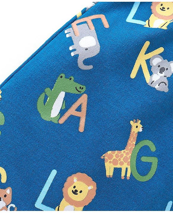 Babyhug Cotton Full Length Diaper Pants Striped & Printed Pack of 3 - Blue & Yellow