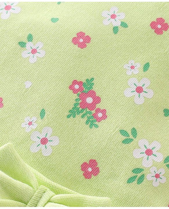 Babyhug 100% Cotton Knit  Cap Mittens & Booties Floral Print -Green