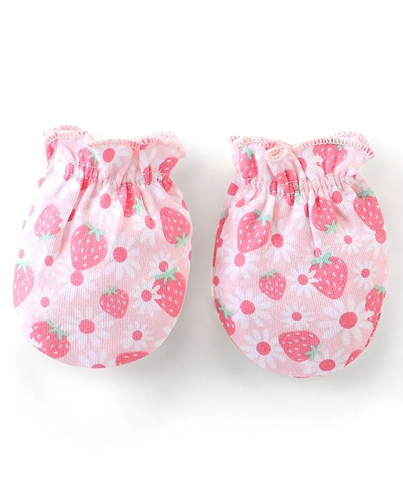 Babyhug 100% Cotton Knit Floral Printed Mittens & Booties -Pink