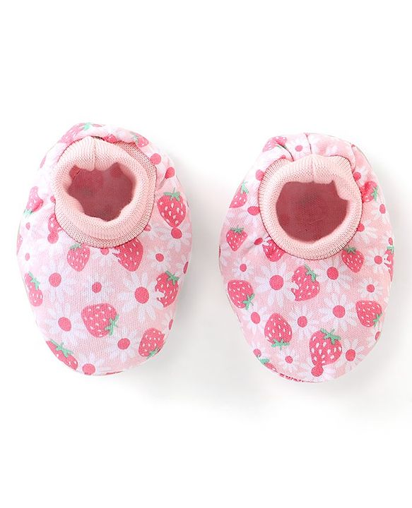Babyhug 100% Cotton Knit Floral Printed Mittens & Booties -Pink