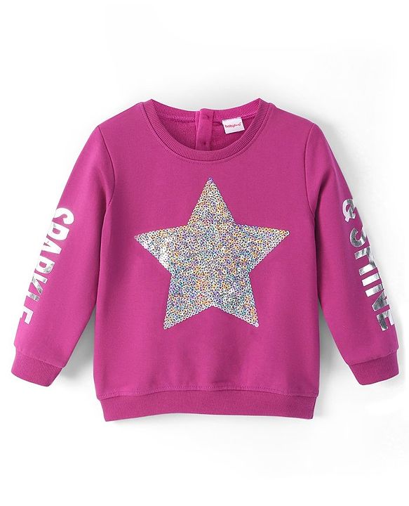 Babyhug Cotton Knit Full Sleeves Sweatshirt with Sequins & Foil Detailing - Purple