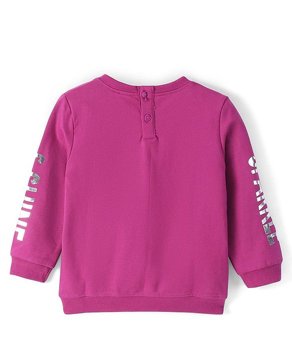 Babyhug Cotton Knit Full Sleeves Sweatshirt with Sequins & Foil Detailing - Purple