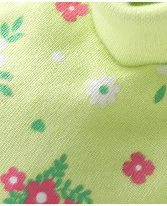 Babyhug 100% Cotton Interlock Knit Mittens & Booties Floral Print - Green
