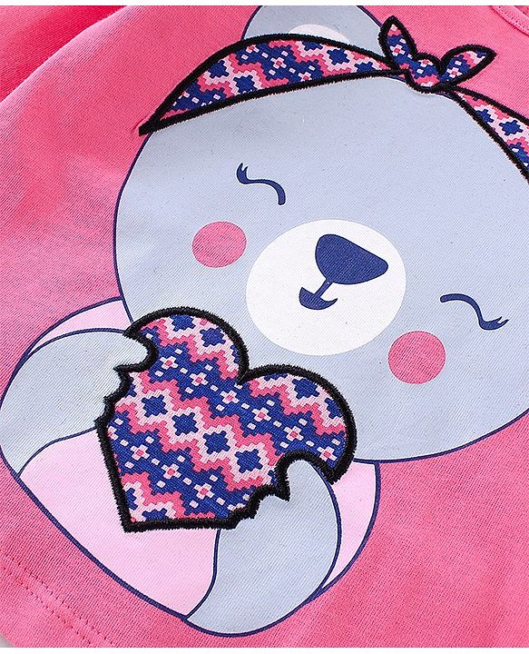 Babyhug Cotton Full Sleeves Night Suit Kitty Print- Pink & Purple