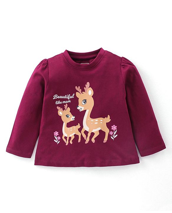 Babyhug Cotton Full Sleeves Night Suit Deer Print - Purple