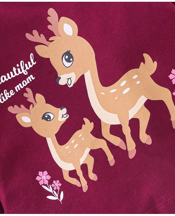 Babyhug Cotton Full Sleeves Night Suit Deer Print - Purple