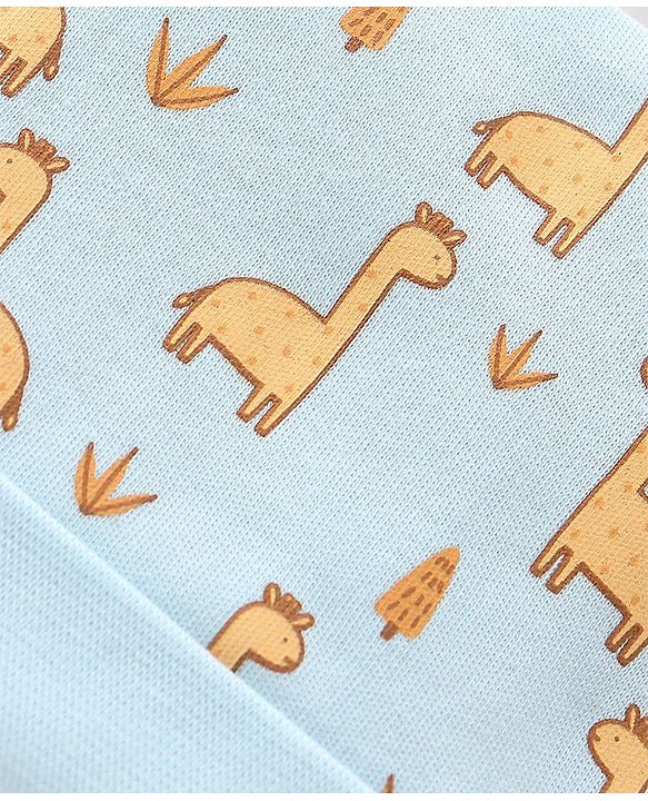 Babyhug 100% Cotton Cap with 3D Ears Dino Print - Blue