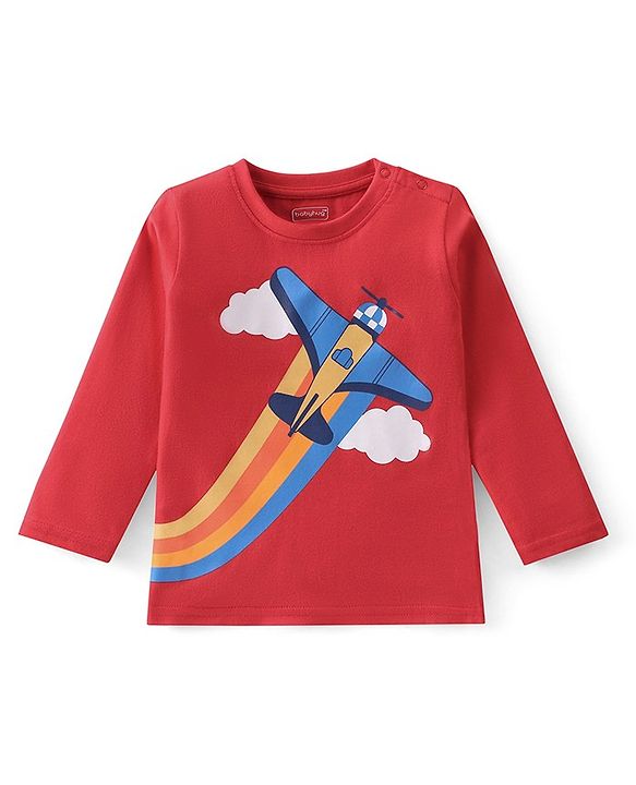 Babyhug Cotton Knit Full Sleeves Night Suit Air Plane Print - Red