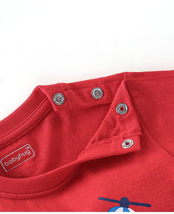 Babyhug Cotton Knit Full Sleeves Night Suit Air Plane Print - Red