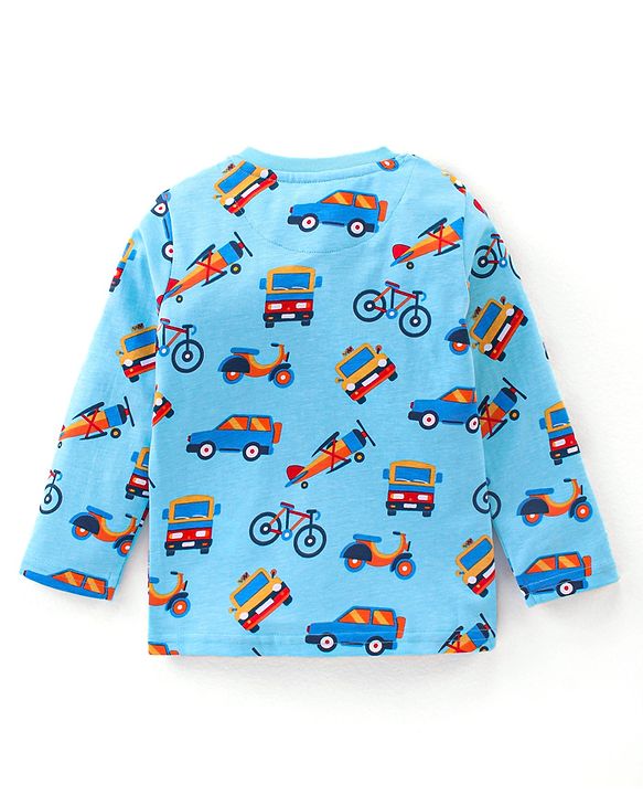 Babyhug Cotton Full Sleeves Night Suit Vehicles Print - Blue