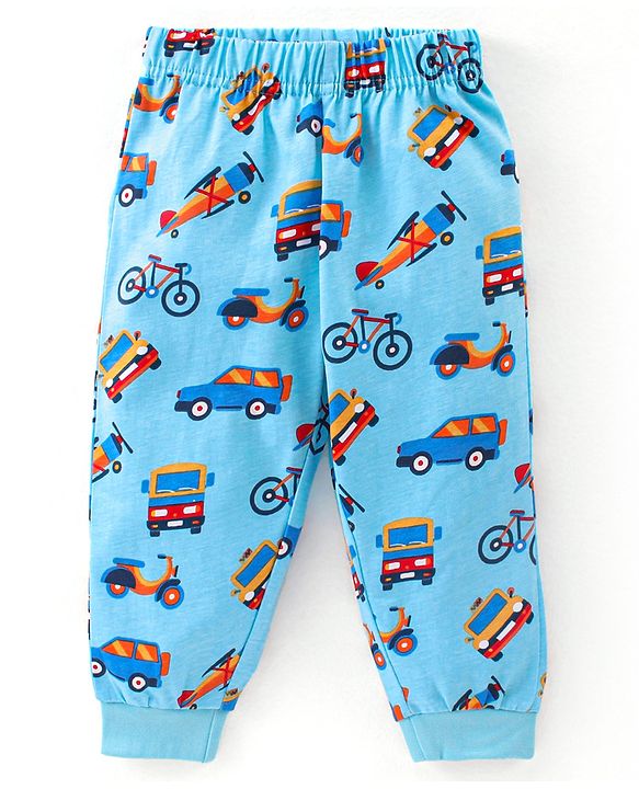 Babyhug Cotton Full Sleeves Night Suit Vehicles Print - Blue