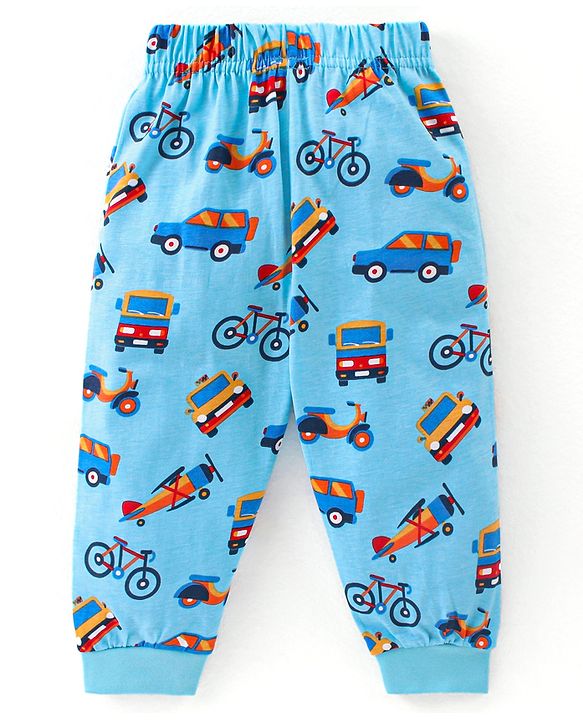 Babyhug Cotton Full Sleeves Night Suit Vehicles Print - Blue