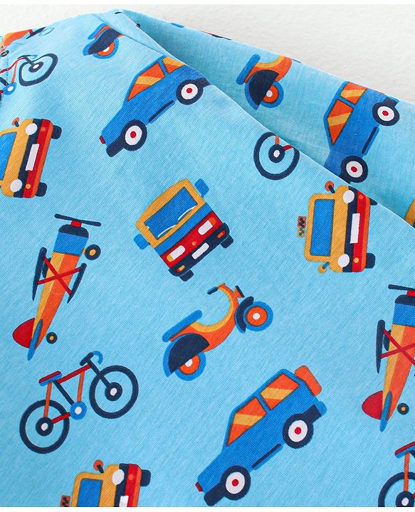Babyhug Cotton Full Sleeves Night Suit Vehicles Print - Blue