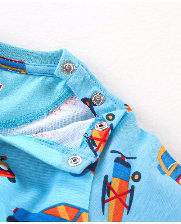 Babyhug Cotton Full Sleeves Night Suit Vehicles Print - Blue