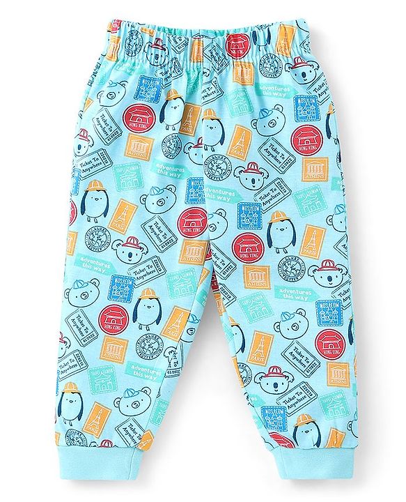 Babyhug Cotton Knit Full Sleeves Night Suit Bus Print - Blue