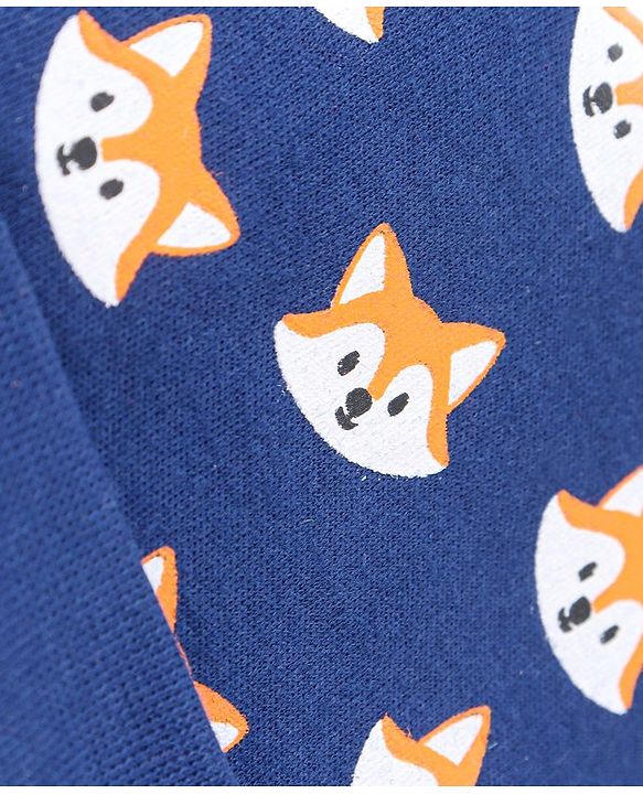 Babyhug 100% Cotton Knit Fox Printed Cap Navy Blue - Diameter 9.5 cm