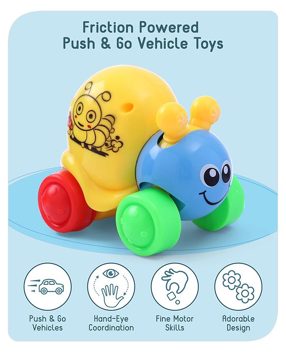 Babyhug Colorful Snail on Wheel Friction-Powered Toy|BPA-Free Plastic|Visual Sensory Development|Early Learning Motor Skills Enhancer |Ideal Gift|Age 3+|BIS|(Wheel Color May Vary)