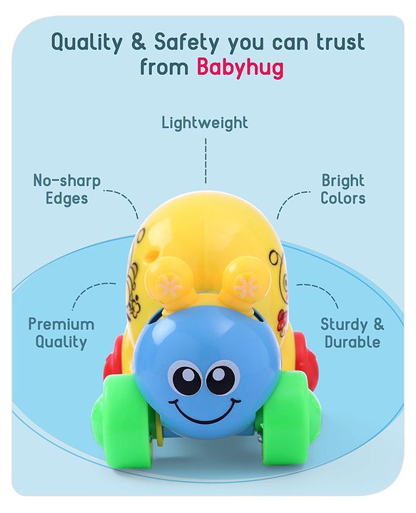 Babyhug Colorful Snail on Wheel Friction-Powered Toy|BPA-Free Plastic|Visual Sensory Development|Early Learning Motor Skills Enhancer |Ideal Gift|Age 3+|BIS|(Wheel Color May Vary)
