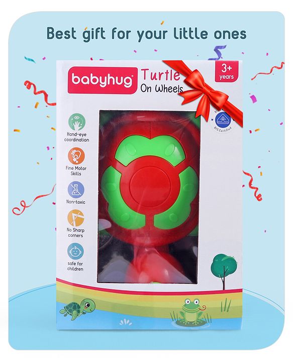 Babyhug Turtle On Wheel- Red & Green