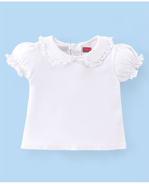 Babyhug Cotton Knit Floral Embroidered Corduroy Frock with Half Sleeves Inner Tee - Pink