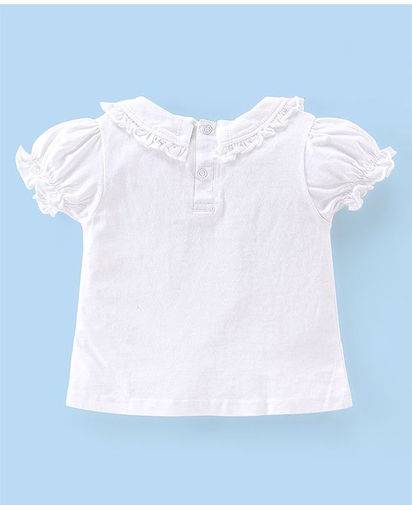 Babyhug Cotton Knit Floral Embroidered Corduroy Frock with Half Sleeves Inner Tee - Pink