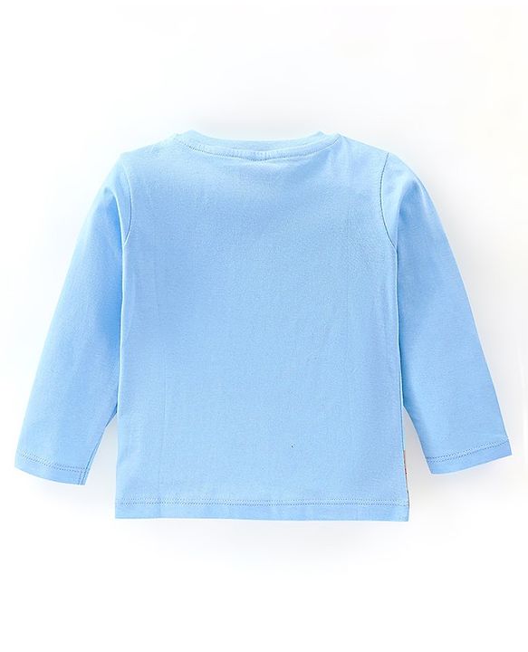 Babyhug Cotton Full Sleeves Tee With Bear & Crocodile Graphics- Light Blue