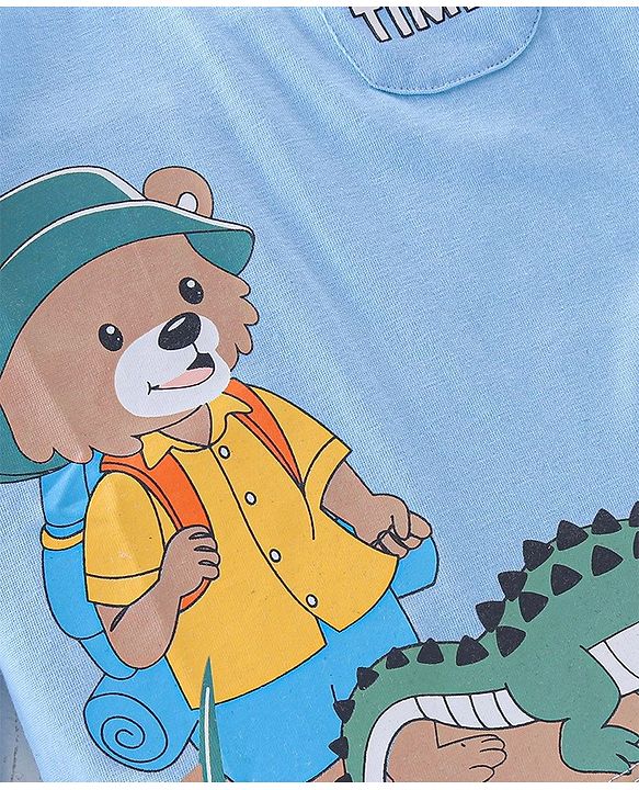 Babyhug Cotton Full Sleeves Tee With Bear & Crocodile Graphics- Light Blue