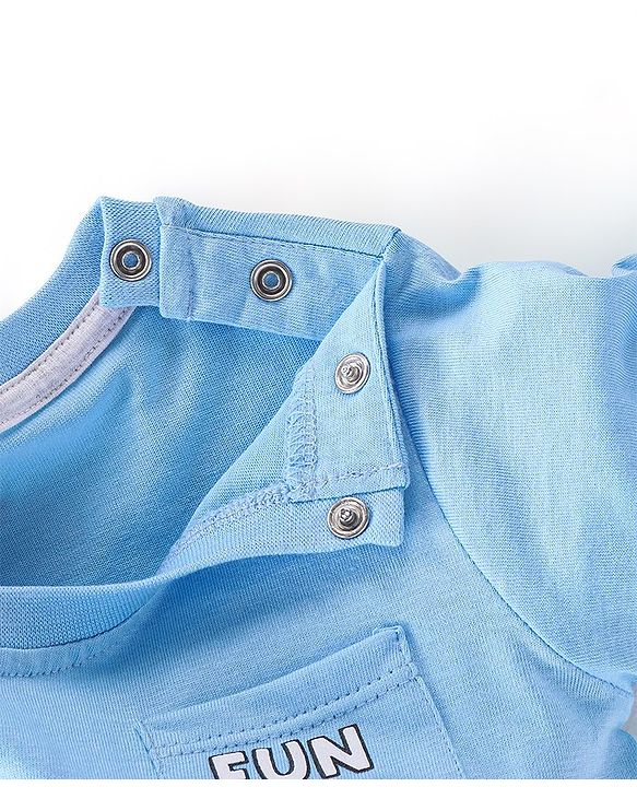 Babyhug Cotton Full Sleeves Tee With Bear & Crocodile Graphics- Light Blue