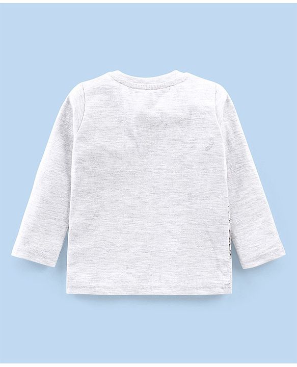 Babyhug 100% Cotton Knit Full Sleeves T-Shirt Croc Graphics Print - White Melange