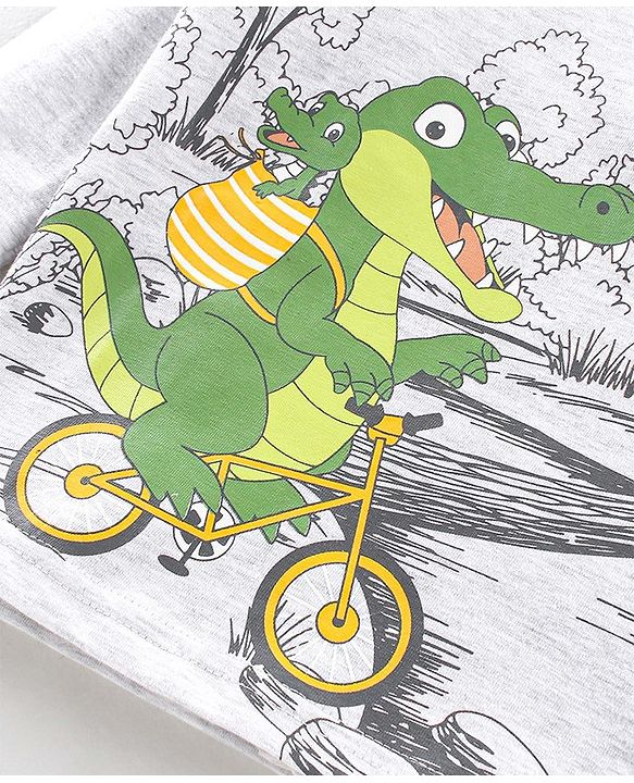 Babyhug 100% Cotton Knit Full Sleeves T-Shirt Croc Graphics Print - White Melange