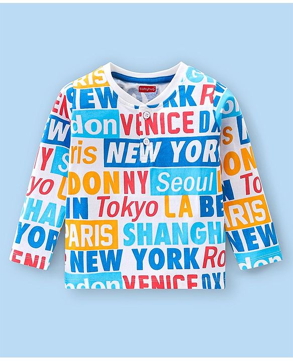 Babyhug Cotton Full Sleeves Tee With Text Graphics- Off White