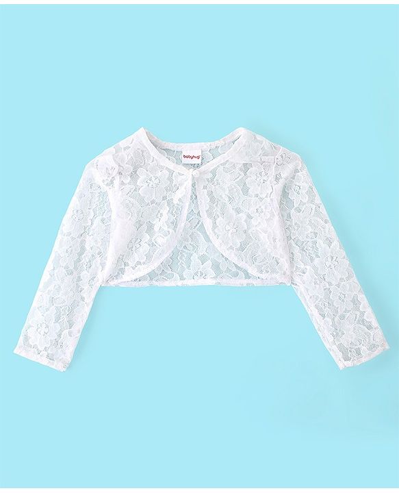 Babyhug Cotton Knit Floral Printed Frock with Full Sleeves Mesh Shrug - Red