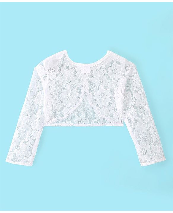 Babyhug Cotton Knit Floral Printed Frock with Full Sleeves Mesh Shrug - Red