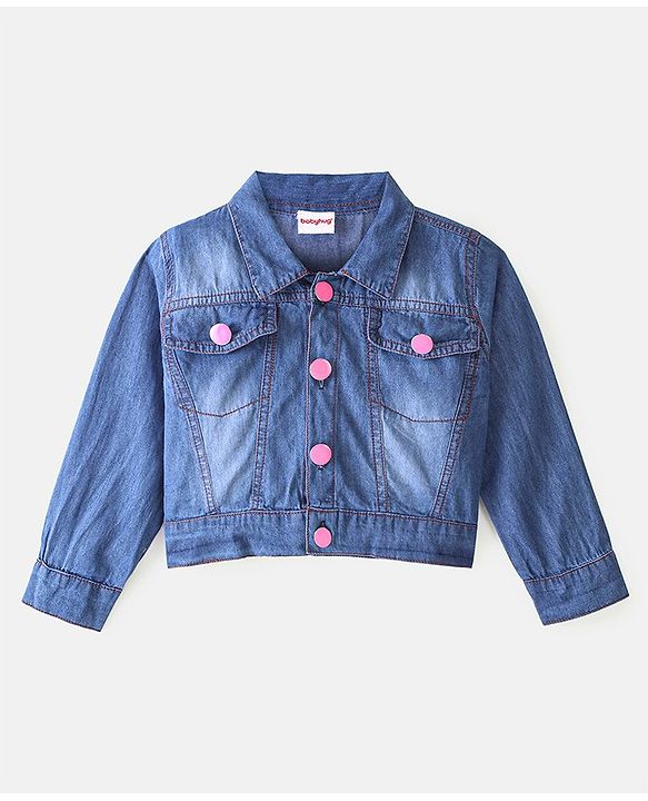 Babyhug Cotton Knit Sleeveless Floral Print Frock with Denim Jacket - Multicolour