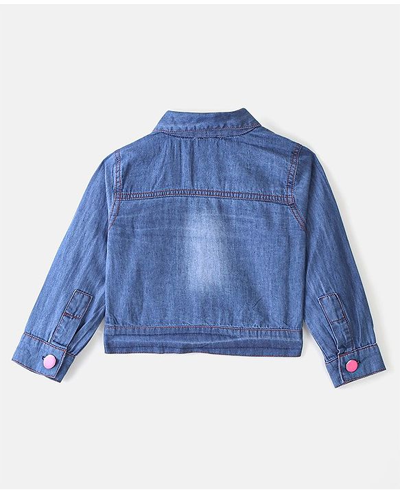 Babyhug Cotton Knit Sleeveless Floral Print Frock with Denim Jacket - Multicolour