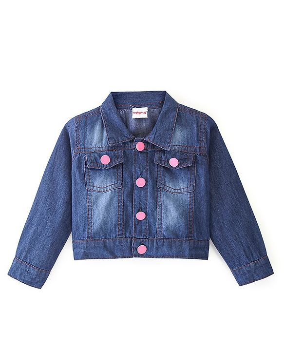 Babyhug Cotton Knit Sleeveless Butterfly Print Frock with Denim Jacket - Multicolour