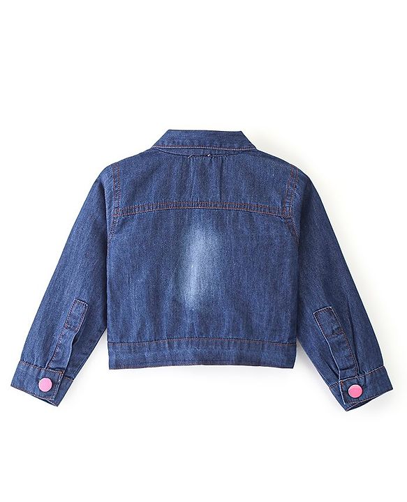 Babyhug Cotton Knit Sleeveless Butterfly Print Frock with Denim Jacket - Multicolour