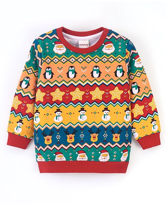 Babyhug Cotton Knit Full Sleeves Sweatshirt with All Over Graphics Print   - Multicolour