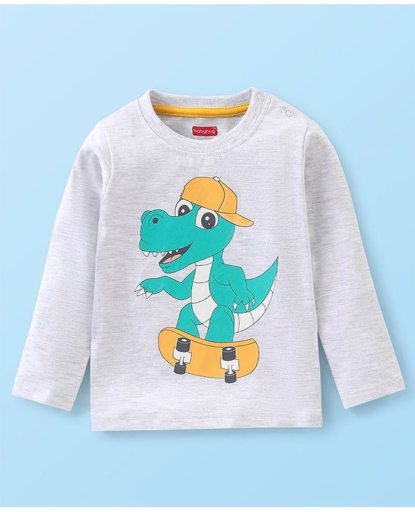 Babyhug 100% Cotton Knit Full Sleeves Tee With Crocodile Graphics - White