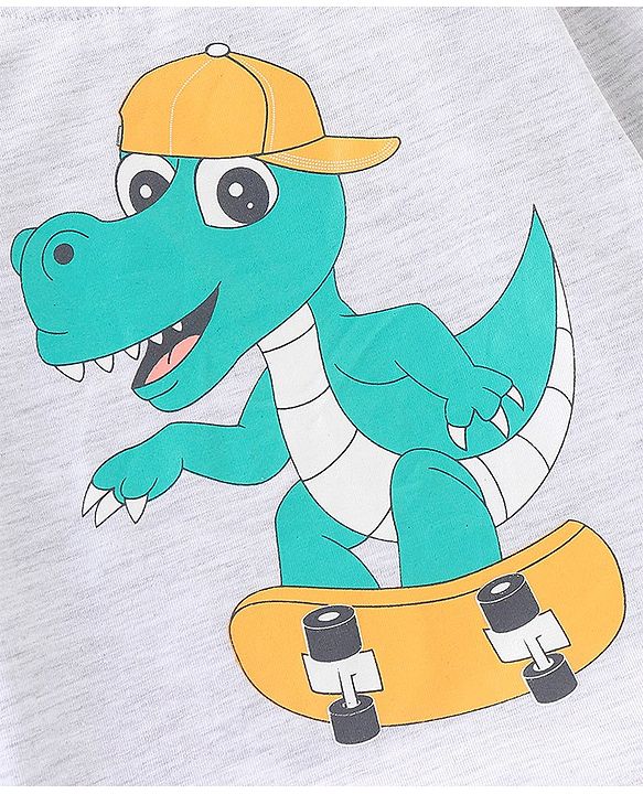 Babyhug 100% Cotton Knit Full Sleeves Tee With Crocodile Graphics - White