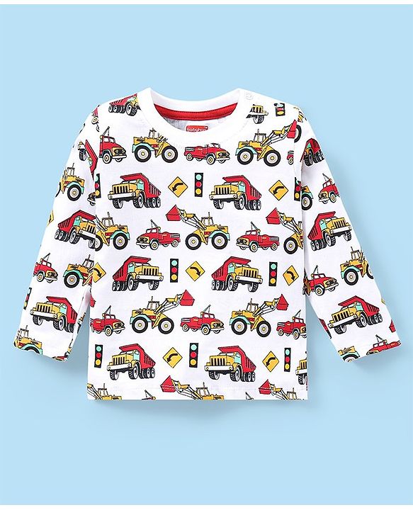 Babyhug 100% Cotton Knit Full Sleeves Tee with Car Graphics Pack of 3 - Multicolour