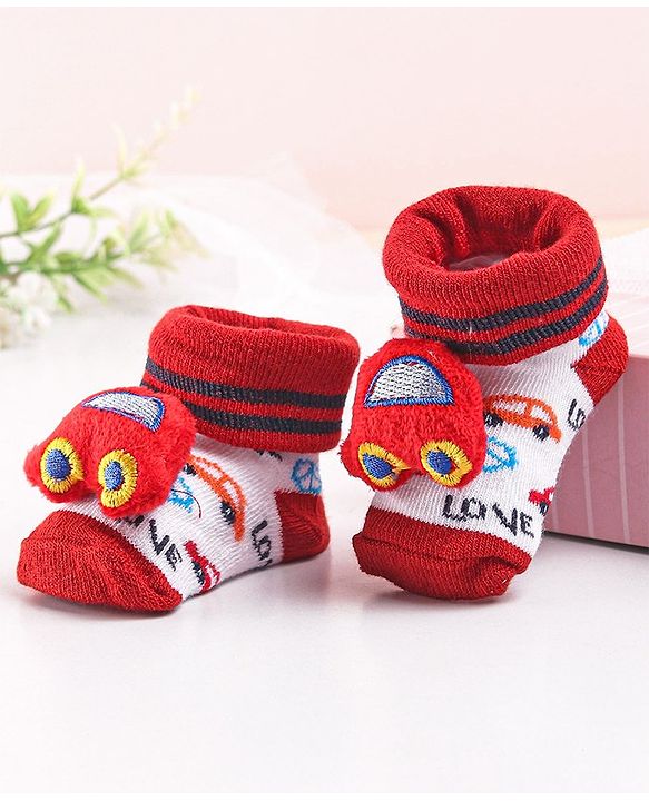 Cute Walk by Babyhug Sock Shoes with Car Applique - Red